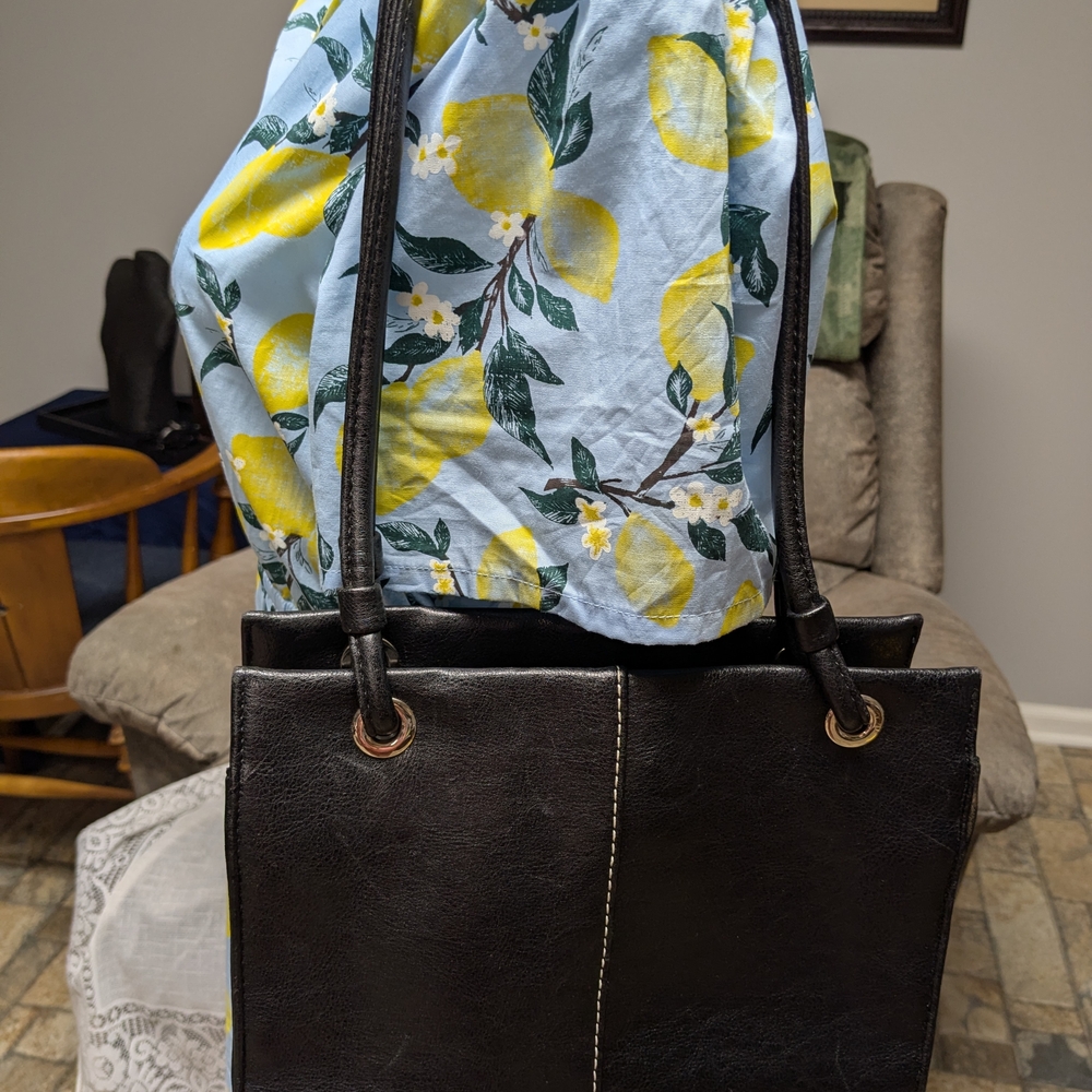 Genuine Black Pebbled Leather Shoulder Bag Mid-Size Essential Tote
